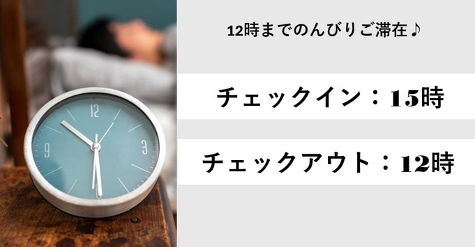 【レイトチェックアウト】【素泊まり】15時チェックイン翌日12時までのんびりご滞在◎